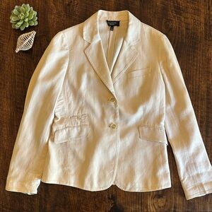 Talbots | Beige/Cream Linen Blend “Kate Fit” Button Front Blazer, Size 10